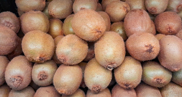 Pile de kiwi sur l'étagère du supermarché