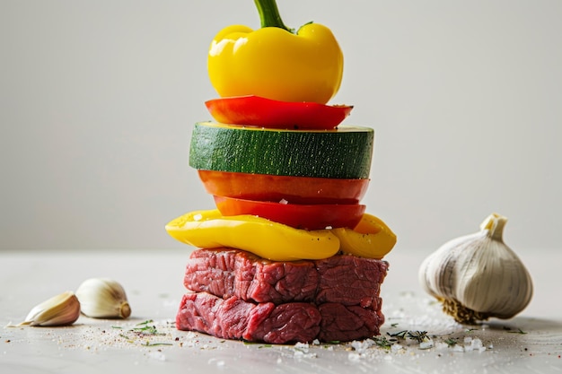 une pile de légumes avec un fond blanc