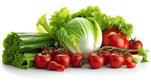 Une pile de légumes frais sur un fond blanc