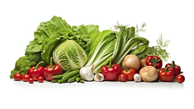 Une pile de légumes frais sur un fond blanc