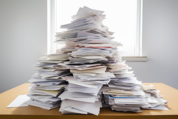 Pile de lettres sur un bureau vide