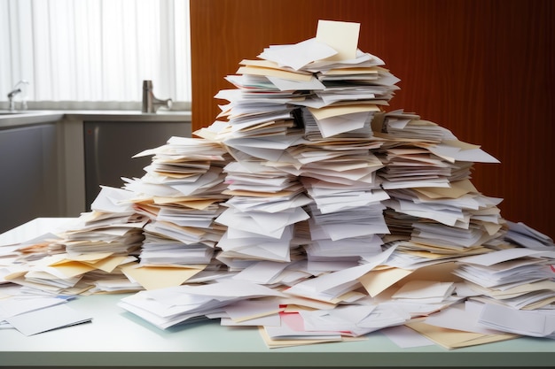 Pile de lettres sur un bureau vide