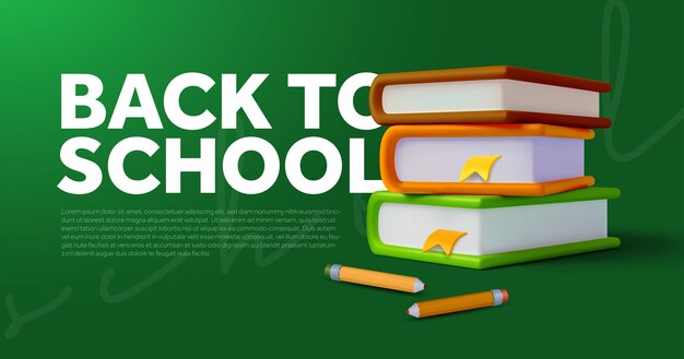 Photo pile de livres 3d avec des crayons de signet isolés sur fond modèle de bannière pour la rentrée scolaire