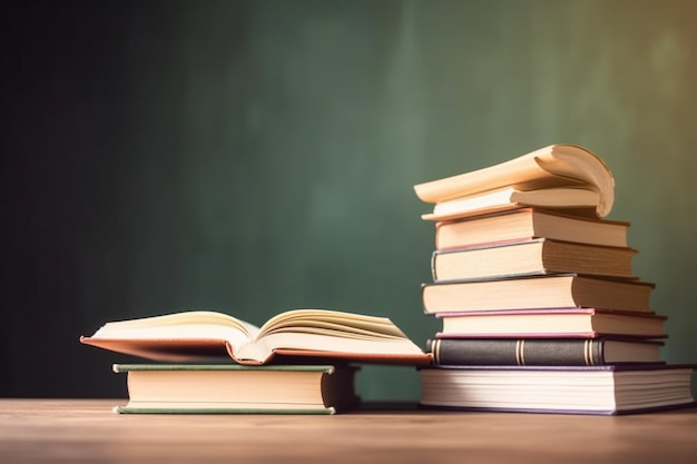 Une pile de livres sur un bureau avec le mot lecture sur le dessus.