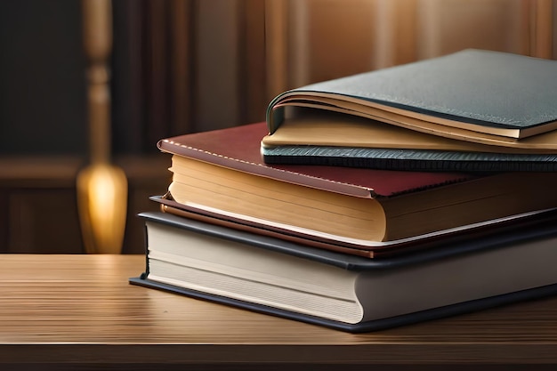 Une pile de livres sur un bureau avec le mot livre sur le dessus.