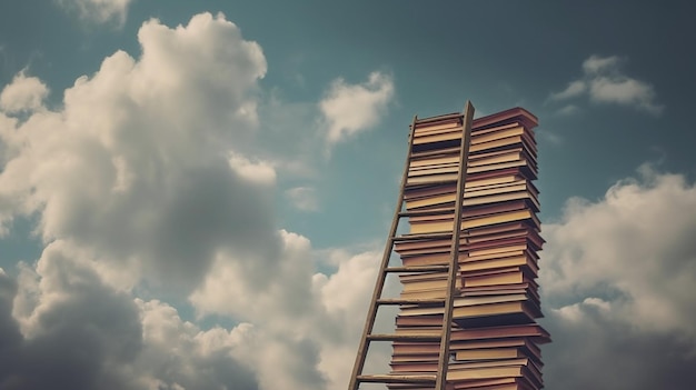 Une pile de livres avec le ciel en arrière-plan