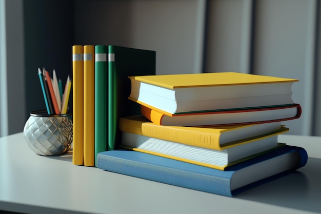 Pile de livres colorés sur une table d'étude