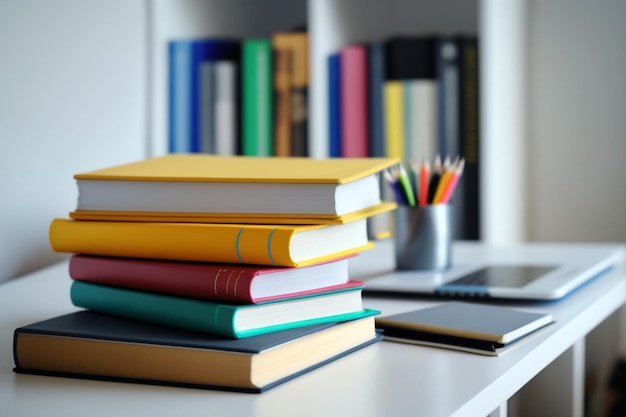 Pile de livres colorés sur une table d'étude