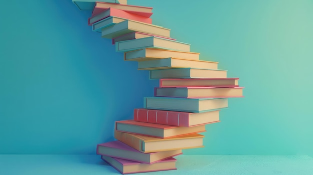 Une pile de livres avec le concept d'éducation par les escaliers