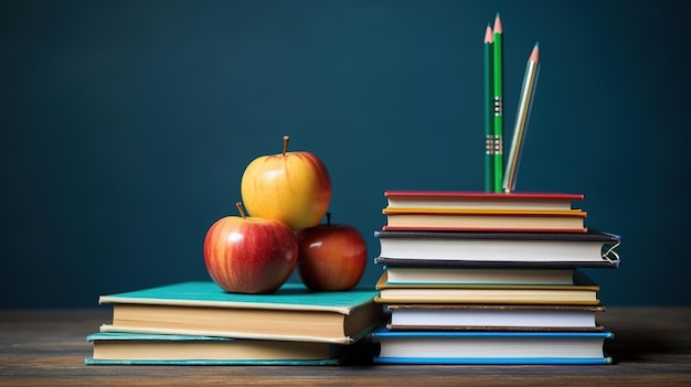 Pile de livres et de crayons sur l'IA générative de la table d'école