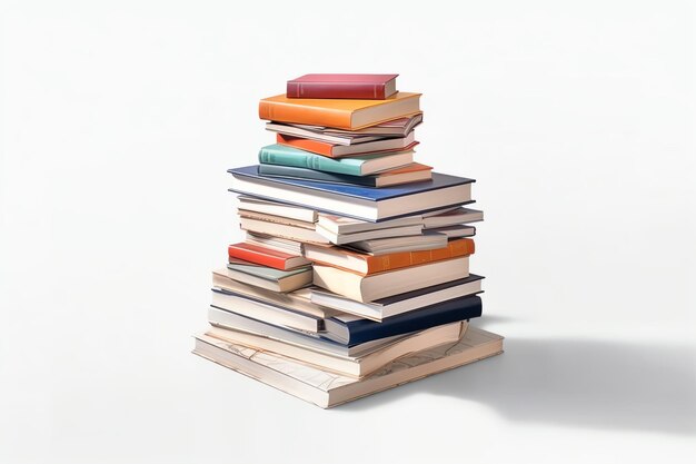 Une pile de livres en gros plan sur une table Vue de face pile de livres Pile de livres colorés sur fond blanc