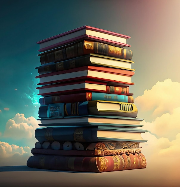 Photo une pile de livres, une passerelle vers de nouveaux mondes et une sagesse infinie