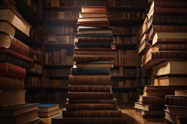 Une pile de livres surélevée prise de vue à bas angle