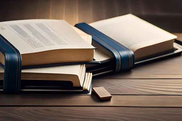 Une pile de livres sur une table en bois