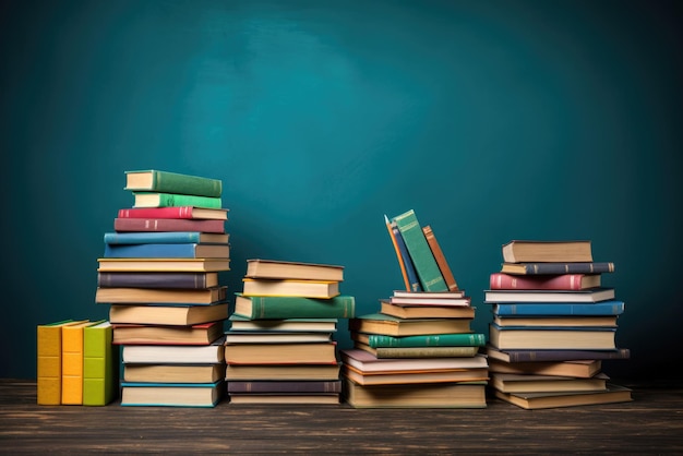 Une pile de livres sur une table en bois