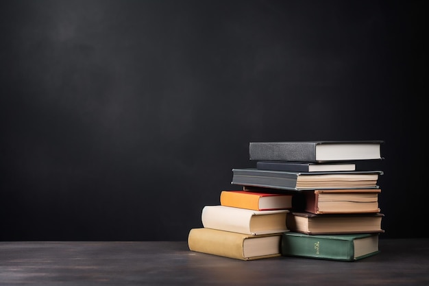 Une pile de livres sur une table avec un fond noir