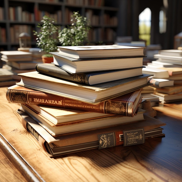 une pile de livres sur une table