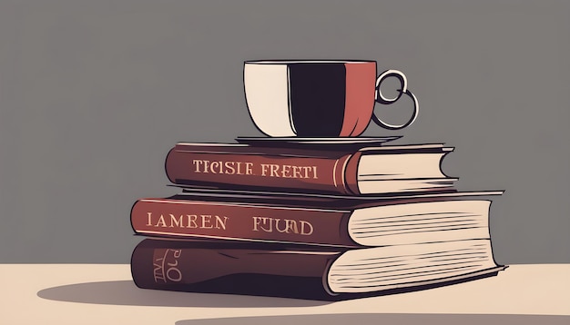 Photo une pile de livres avec une tasse de thé sur le dessus