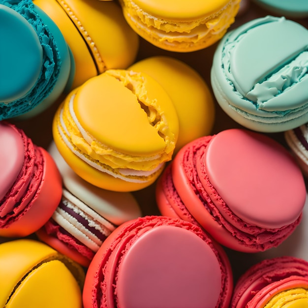 Une pile de macarons colorés avec le mot macarons sur le côté.