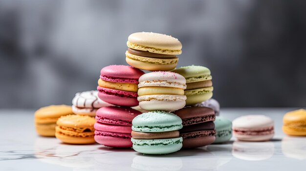 Une pile de macarons colorés sur une table