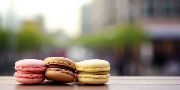 Une pile de macarons avec le mot macarons sur le côté