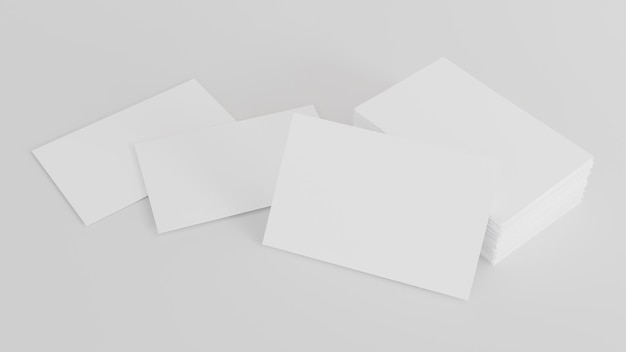 Pile de maquette de carte de visite blanche vierge sur fond blanc promouvoir le rendu 3D de la marque de l'entreprise