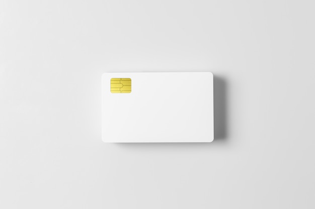 Photo pile de maquette de cartes de crédit vierge blanc sur fond blanc.