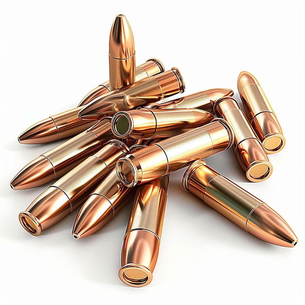 Photo a pile of gold bullets with a white background