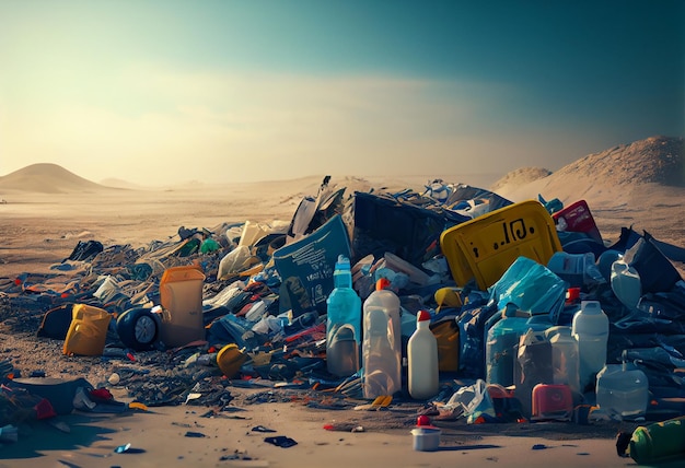 Pile d'ordures sur la plage Pollution de l'environnement concept génératif ai