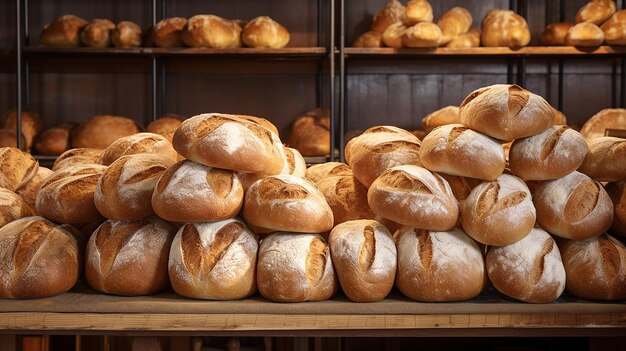 Une pile de pain fraîchement cuit Beaucoup de pains frais et croustillants illustration de pain