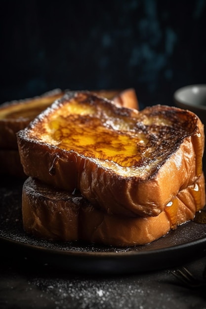 Une pile de pain perdu avec du beurre sur le dessus.