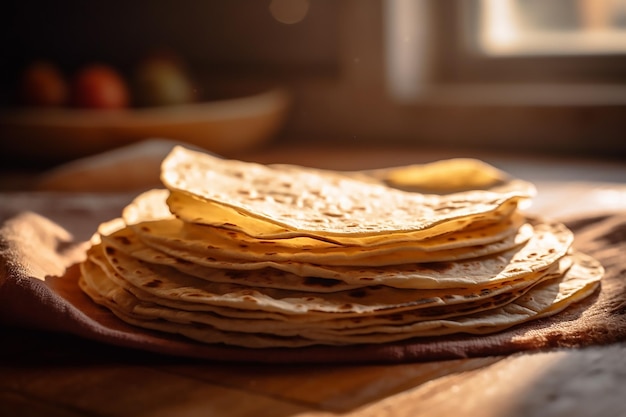 Pile de pains plats sur une table