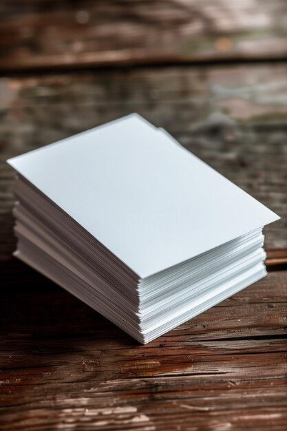 Photo une pile de papier blanc sur une table en bois rustique