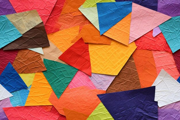 une pile de papier coloré avec une pyramide de triangles dessus
