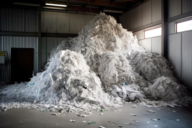 Pile de papier déchiqueté en attente d'être recyclé créé avec l'IA générative