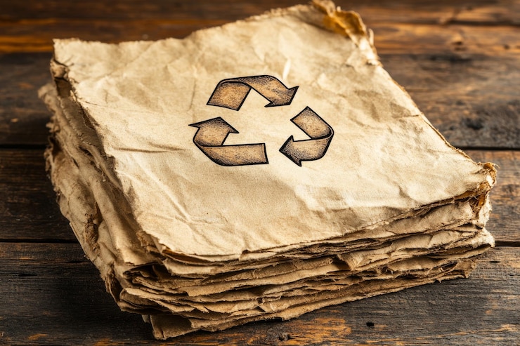 Photo une pile de papier recyclé sur une table en bois rustique soulignant l'importance du recyclage du papier dans r