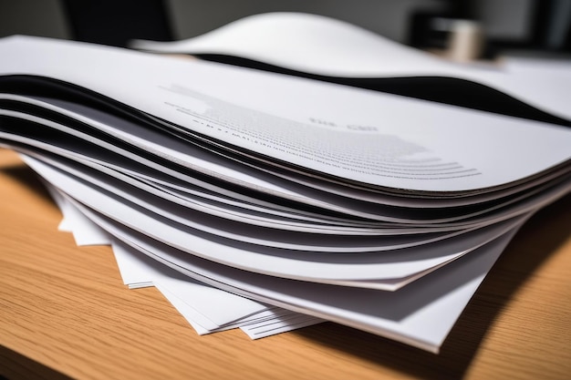 pile de papiers d'affaires sur fond blanc dans le bureau ou le bureau concept pile de papier d'affaires