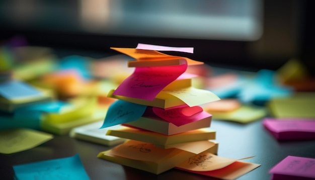 Photo une pile de papiers colorés stimule la créativité dans l'apprentissage et le développement de l'enfance générés par l'ia