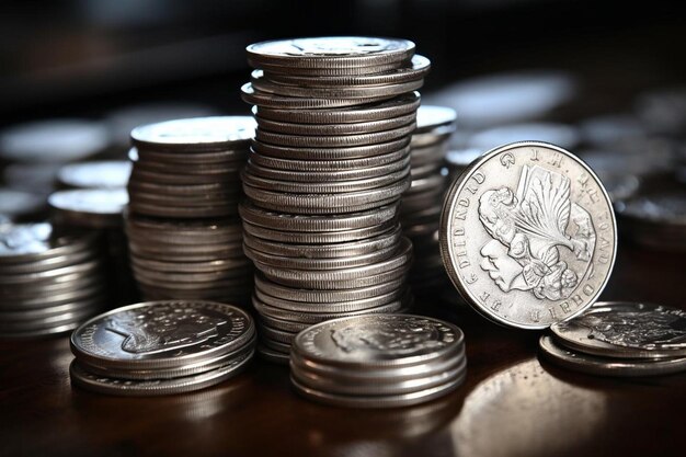 une pile de pièces d'argent avec un palmier au-dessus