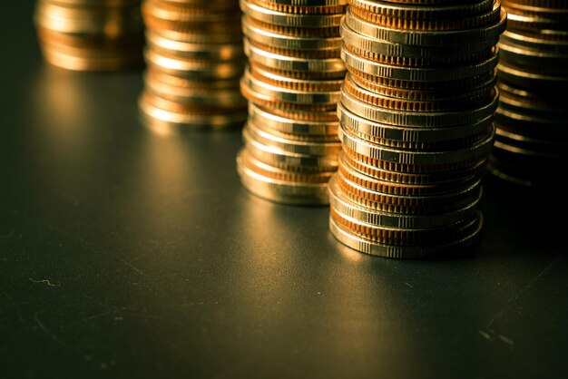 Pile de pièces d'or pile dans le compte bancaire de dépôt du Trésor des finances pour l'épargne