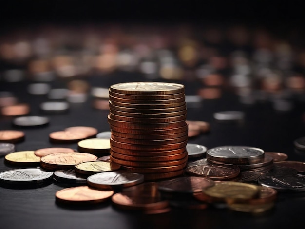 une pile de pièces d'or sur la table isolée sur un fond noir