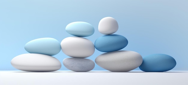 Une pile de pierre bleue et blanche équilibre la pierre