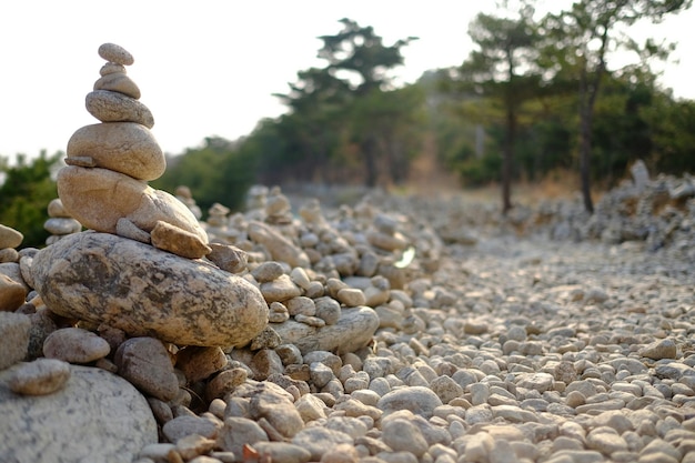 Photo une pile de pierres sur le champ contre un ciel clair