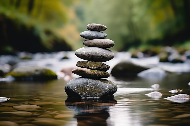 Une pile de pierres dans l'eau