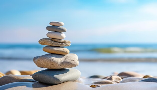 Une pile de pierres sur une plage