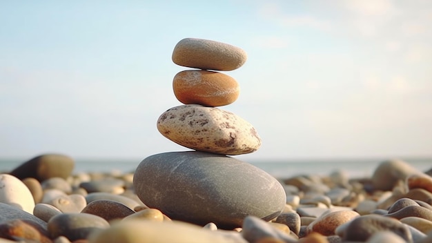 Une pile de pierres sur une plage