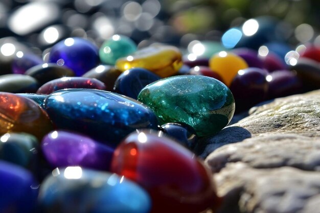 Une pile de pierres précieuses colorées est montrée