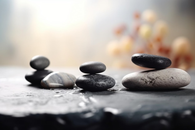 Une pile de pierres zen est posée sur une table