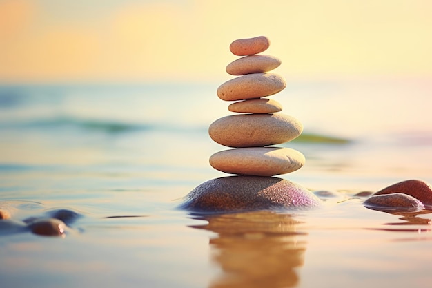 Photo une pile de pierres zen sur la plage