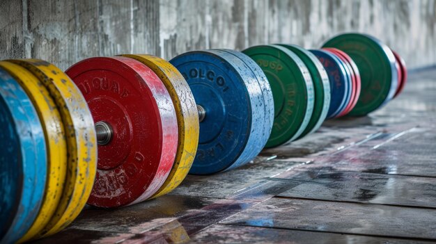 Photo une pile de plaques de poids colorées